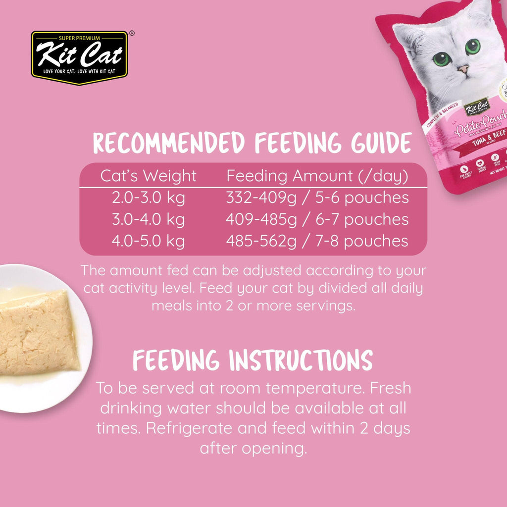 Kit Cat Petite Pouch Complete & Balanced Wet Cat Food - Tuna & Beef in Aspic (70g).