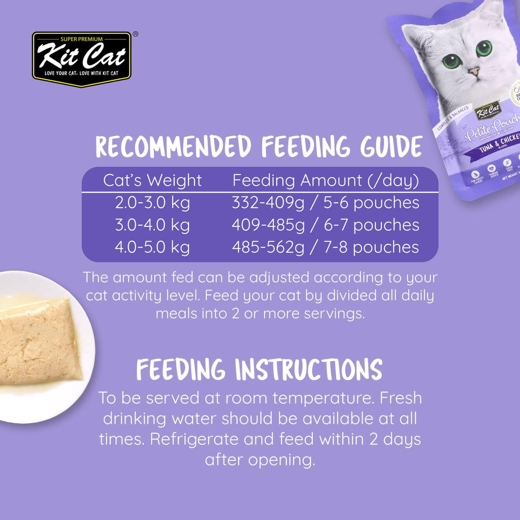 Kit Cat Petite Pouch Complete & Balanced Wet Cat Food - Tuna & Chicken in Aspic (70g).