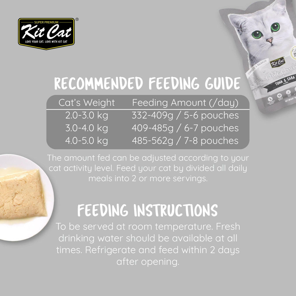 Kit Cat Petite Pouch Complete & Balanced Wet Cat Food - Tuna & Saba in Aspic (70g).