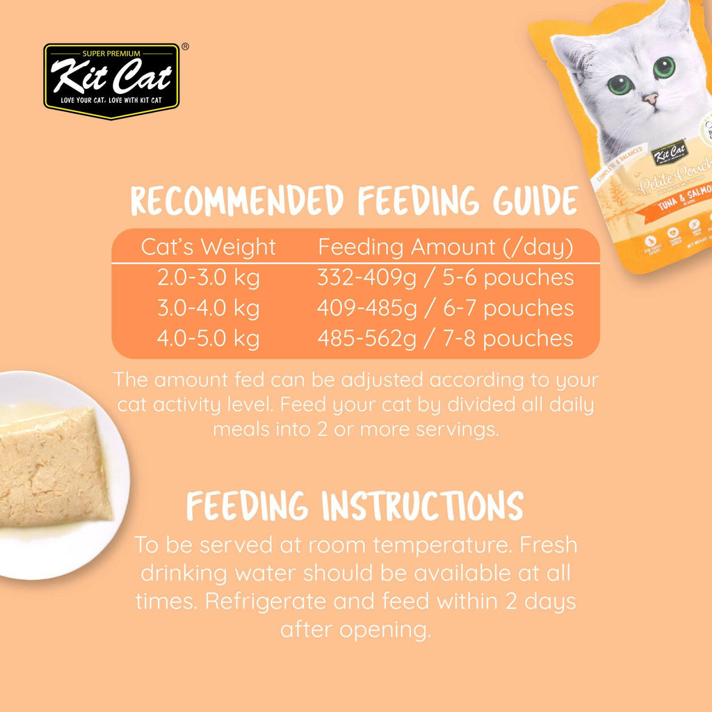 Kit Cat Petite Pouch Complete & Balanced Wet Cat Food - Tuna & Salmon in Aspic (70g).