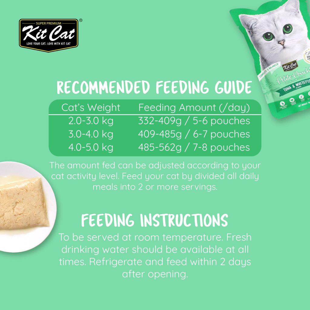 Kit Cat Petite Pouch Complete & Balanced Wet Cat Food - Tuna & Whitefish in Aspic (70g).