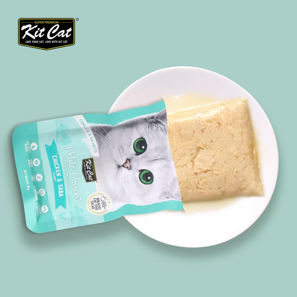 [CTN OF 24] Kit Cat Petite Pouch Complete & Balanced Wet Cat Food - Chicken & Saba in Aspic (70g).
