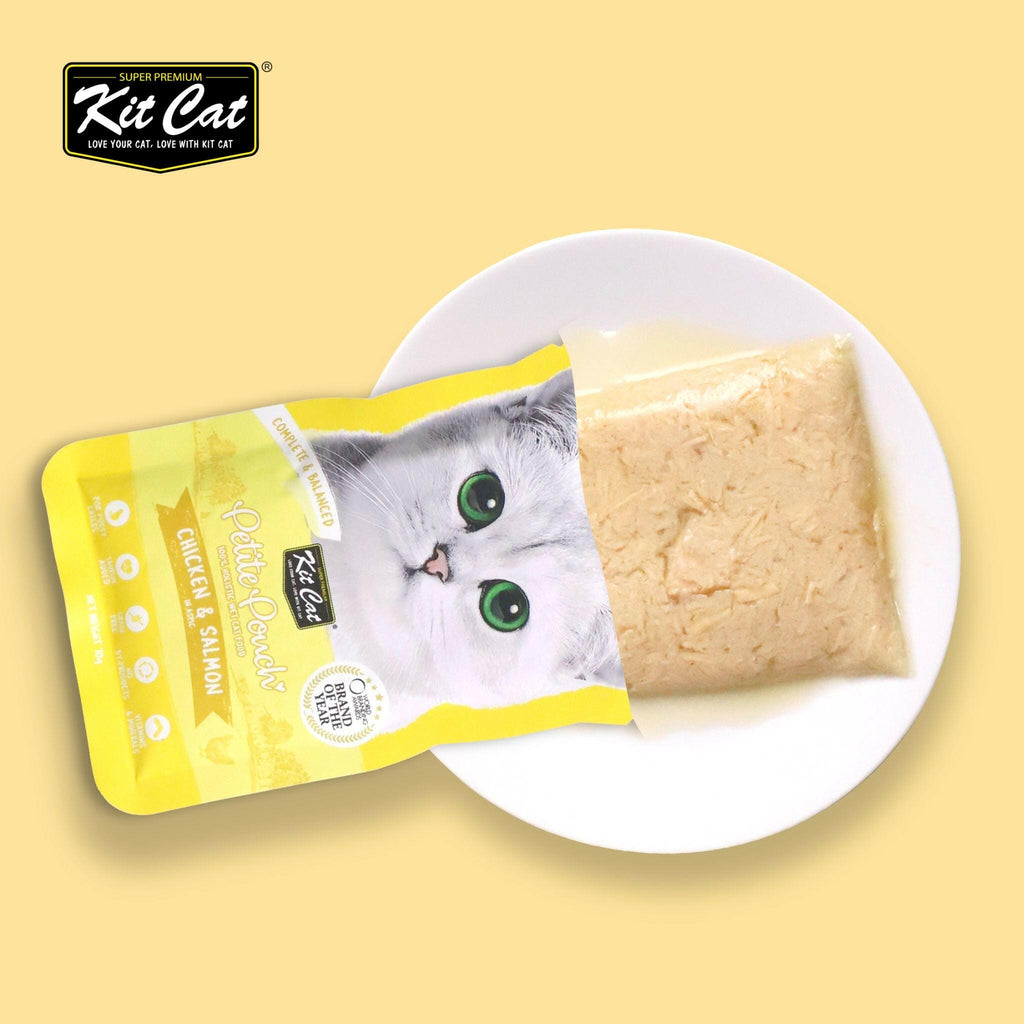 [CTN OF 24] Kit Cat Petite Pouch Complete & Balanced Wet Cat Food - Chicken & Salmon in Aspic (70g).