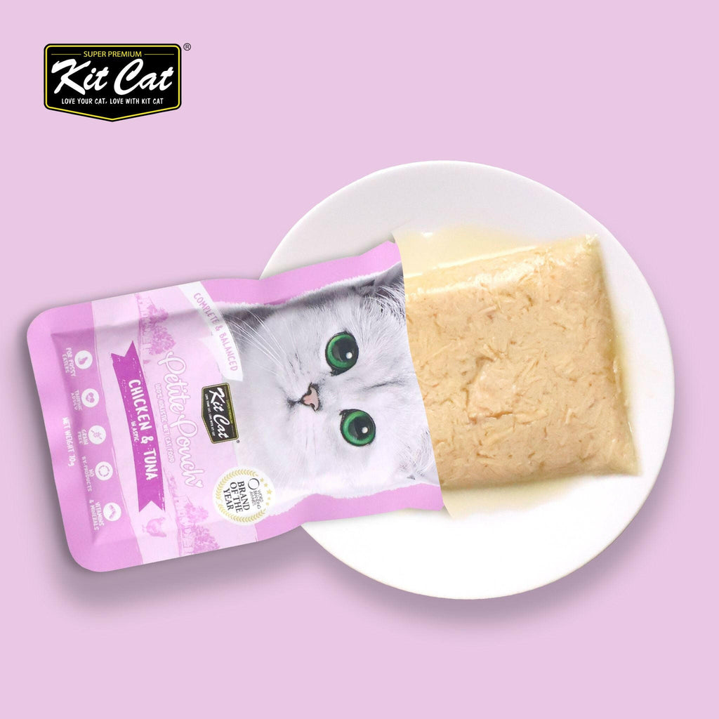Kit Cat Petite Pouch Complete & Balanced Wet Cat Food - Chicken & Tuna in Aspic (70g).