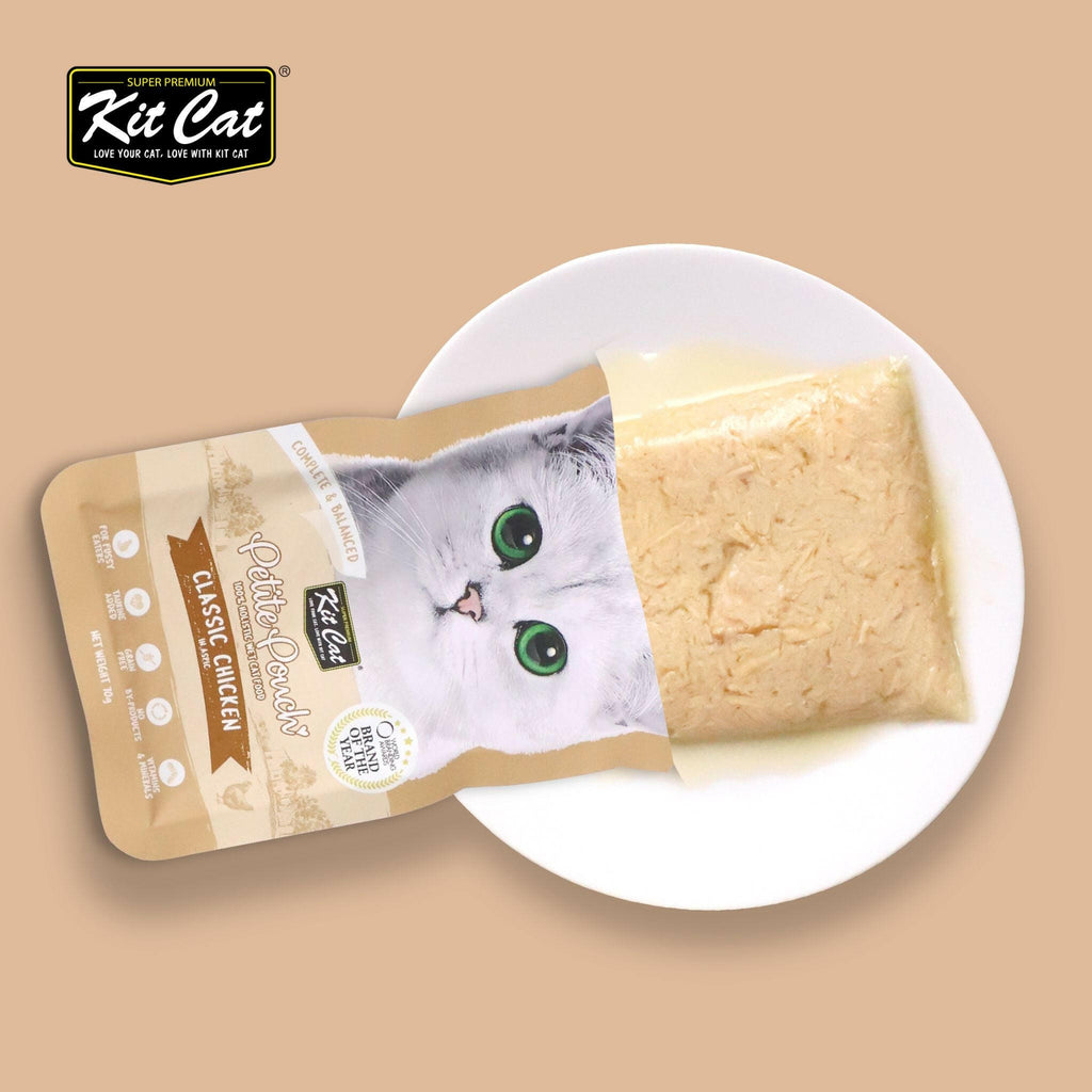 Kit Cat Petite Pouch Complete & Balanced Wet Cat Food - Classic Chicken in Aspic (70g).