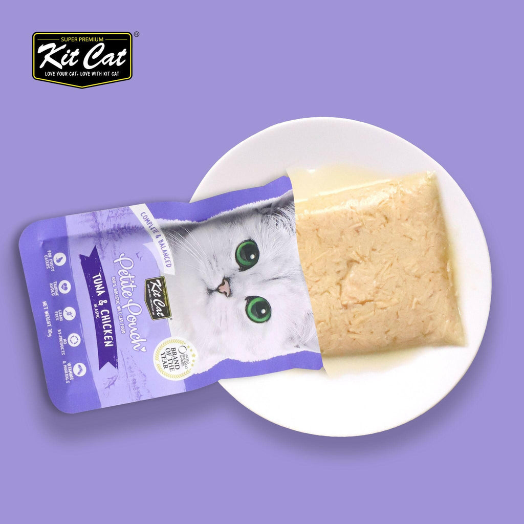 Kit Cat Petite Pouch Complete & Balanced Wet Cat Food - Tuna & Chicken in Aspic (70g).