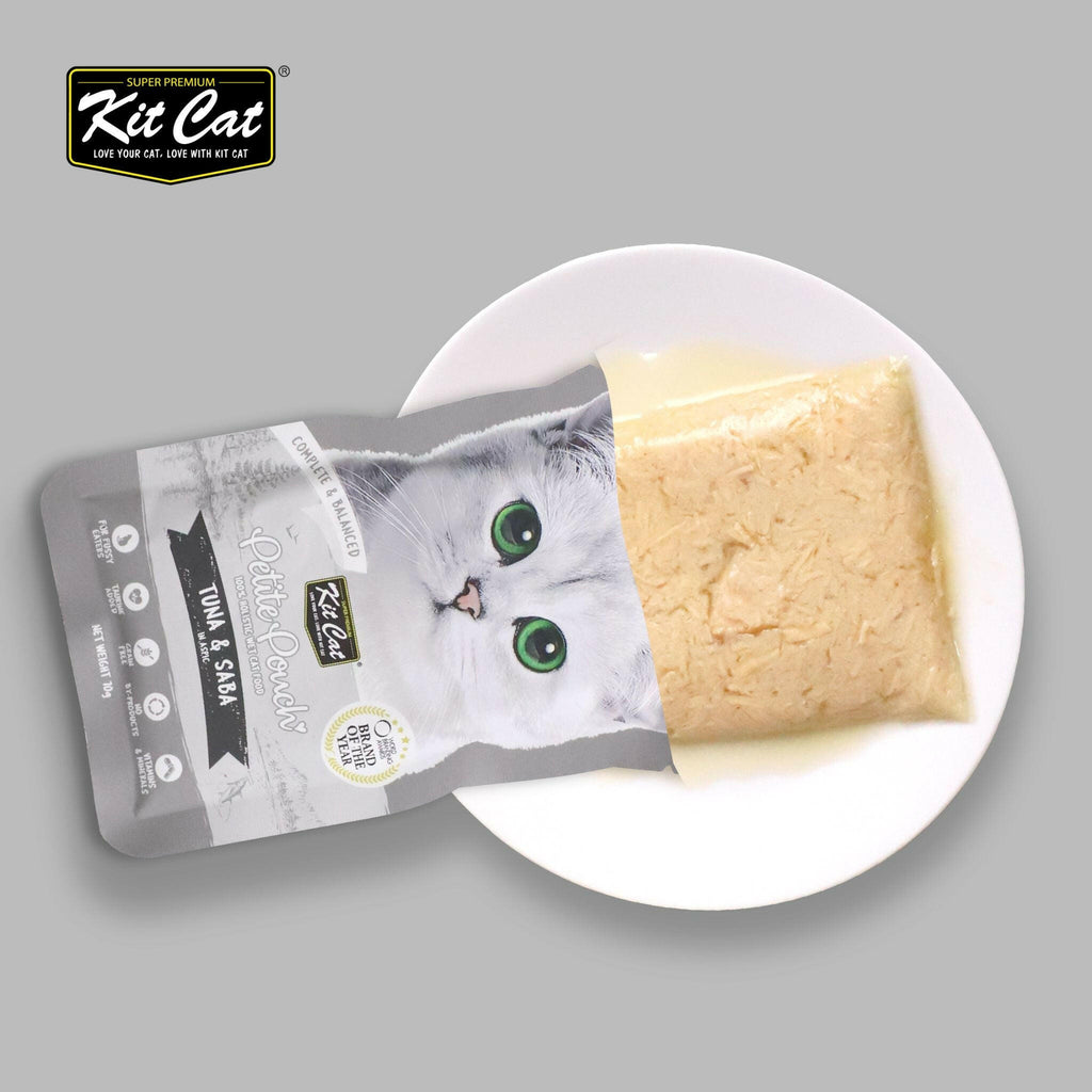 Kit Cat Petite Pouch Complete & Balanced Wet Cat Food - Tuna & Saba in Aspic (70g).
