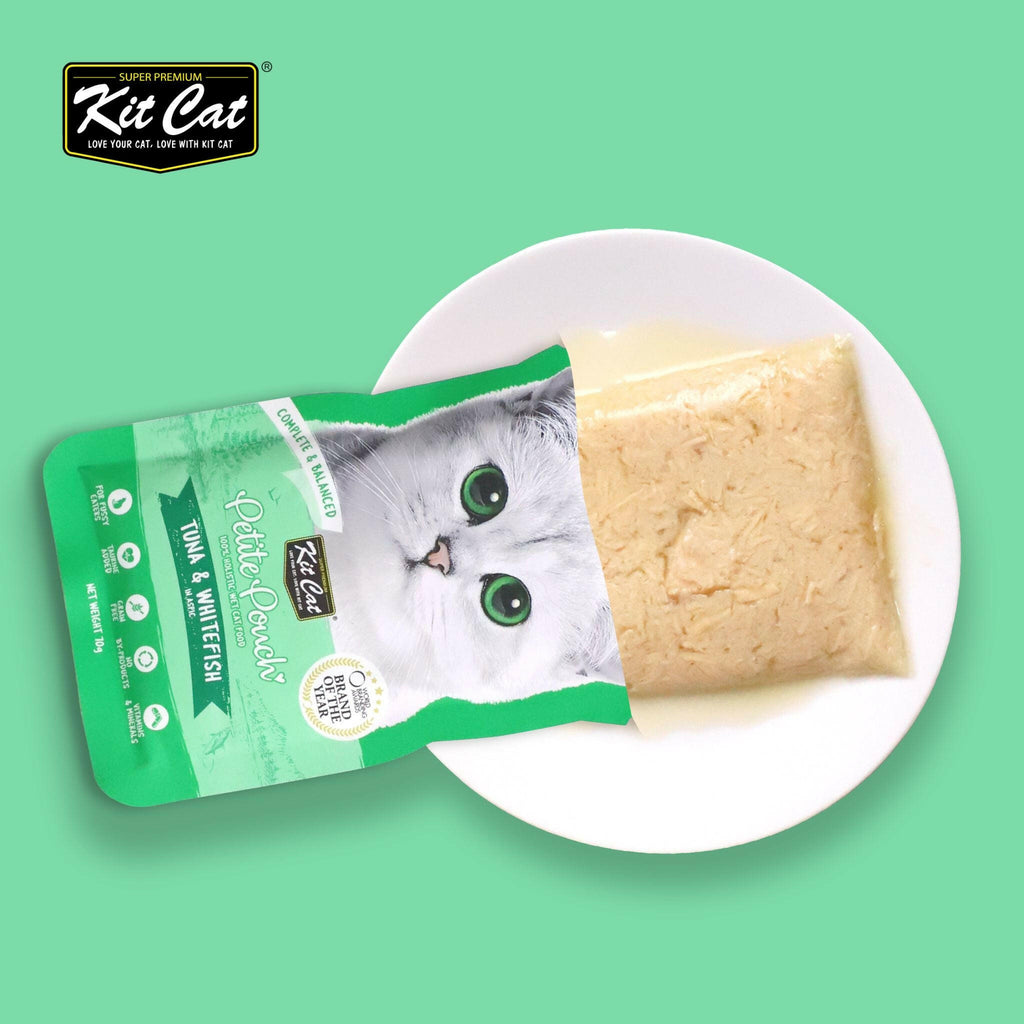 Kit Cat Petite Pouch Complete & Balanced Wet Cat Food - Tuna & Whitefish in Aspic (70g).