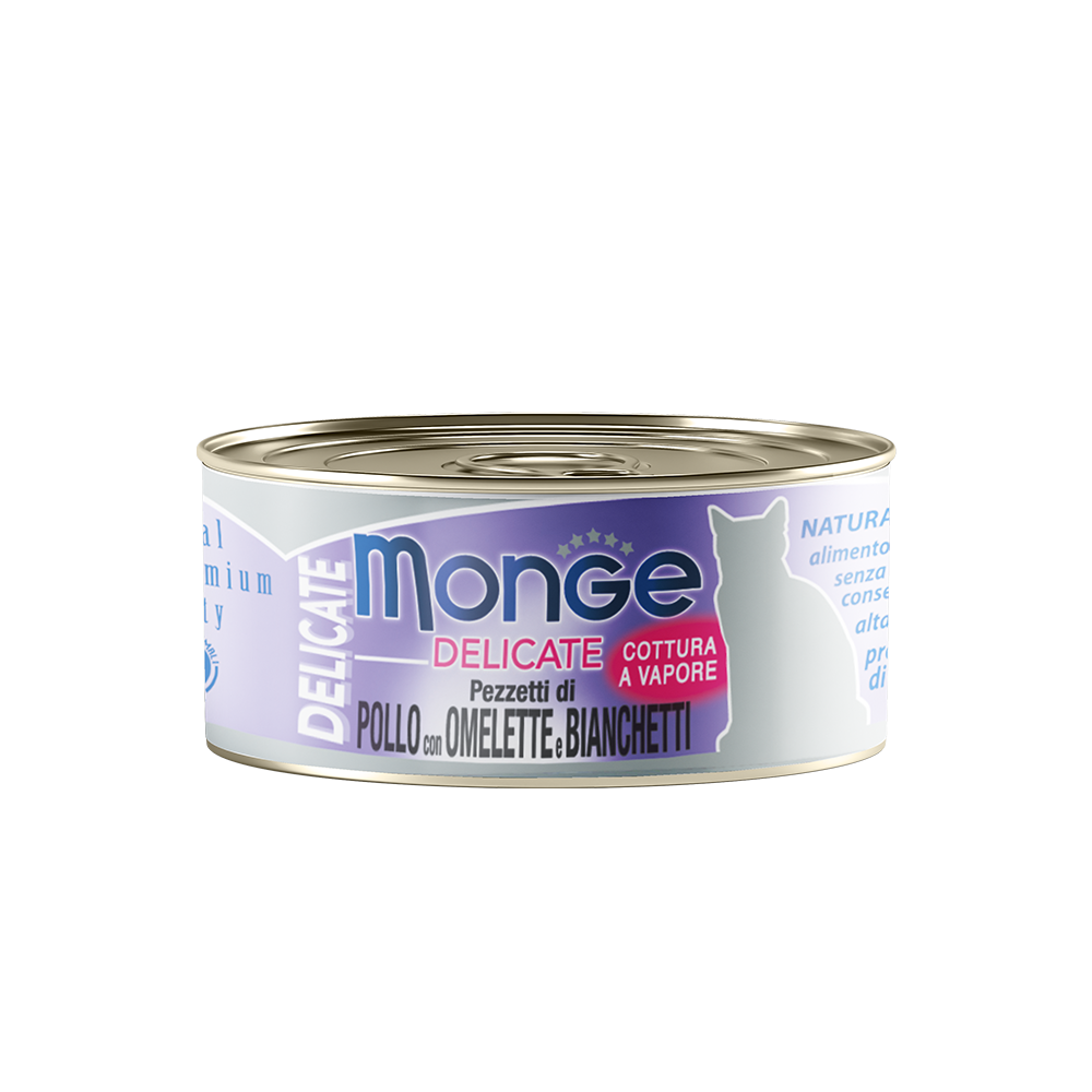[CTN OF 24] Monge Cat Canned Food - Delicate Chicken With Omelette & Whitebait (80g).
