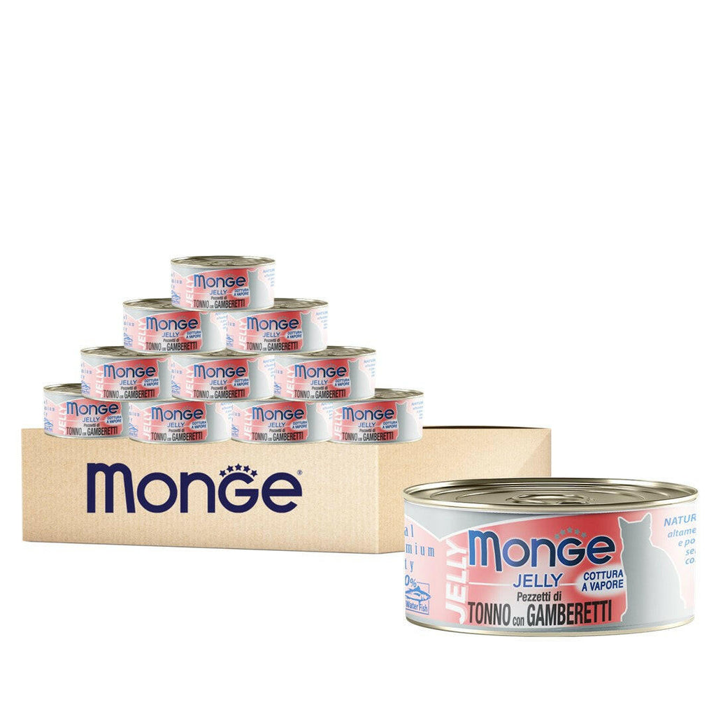 [CTN OF 24] Monge Cat Canned Food - Jelly Yellowfin Tuna With Shrimp (80g).