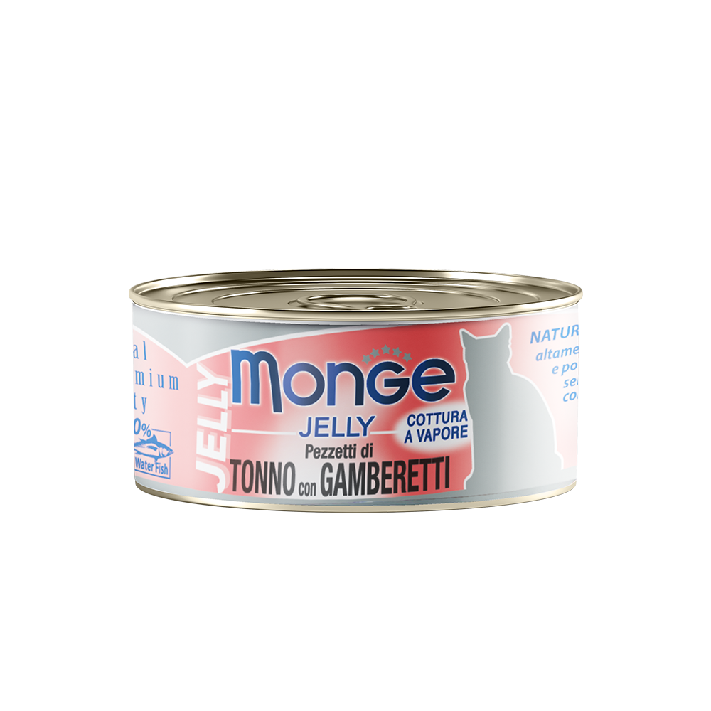[CTN OF 24] Monge Cat Canned Food - Jelly Yellowfin Tuna With Shrimp (80g).
