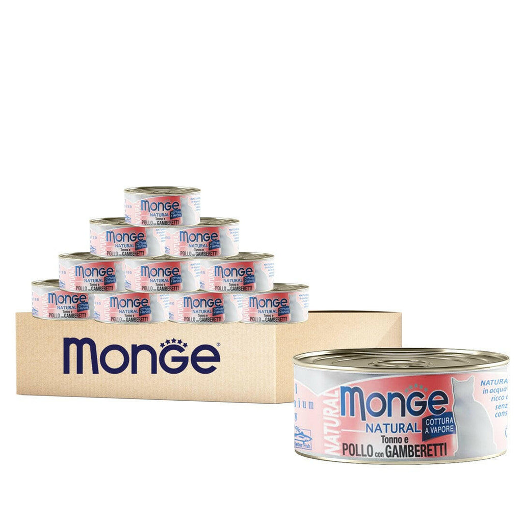 [CTN OF 24] Monge Cat Canned Food - Natural Tuna And Chicken With Shrimps (80g).