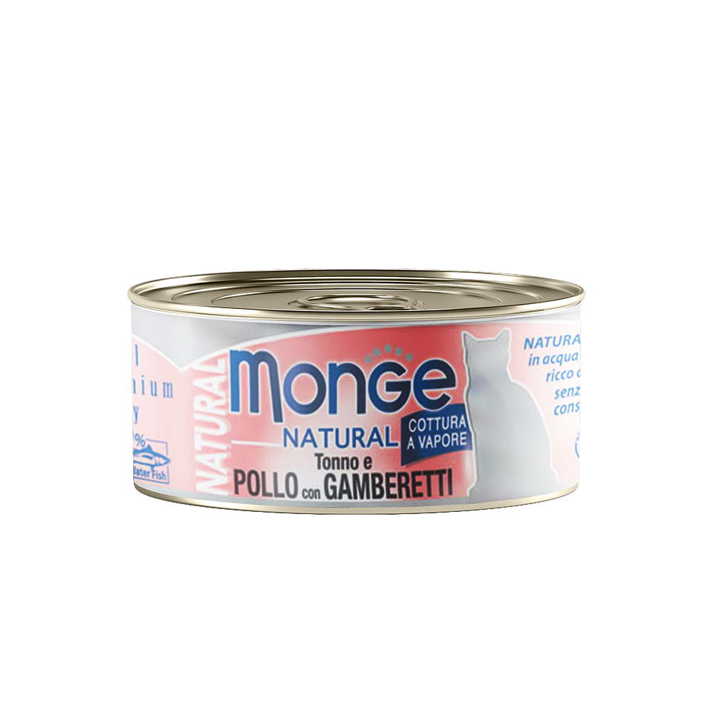 [CTN OF 24] Monge Cat Canned Food - Natural Tuna And Chicken With Shrimps (80g).
