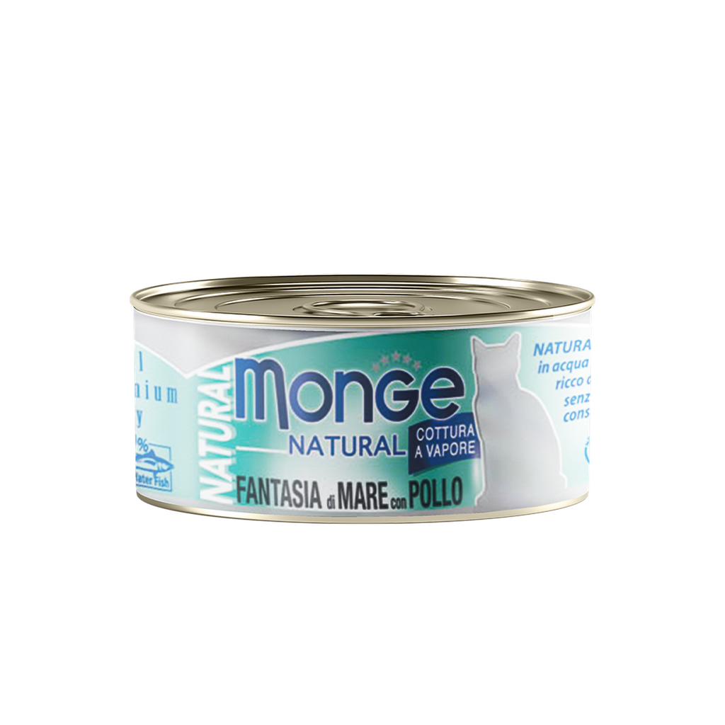 Monge Cat Canned Food - Natural Seafood Mixed With Chicken (80g).