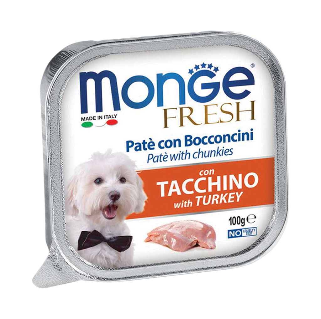 Monge Fresh Pate & Chunkies Wet Dog Food - Turkey (100g).