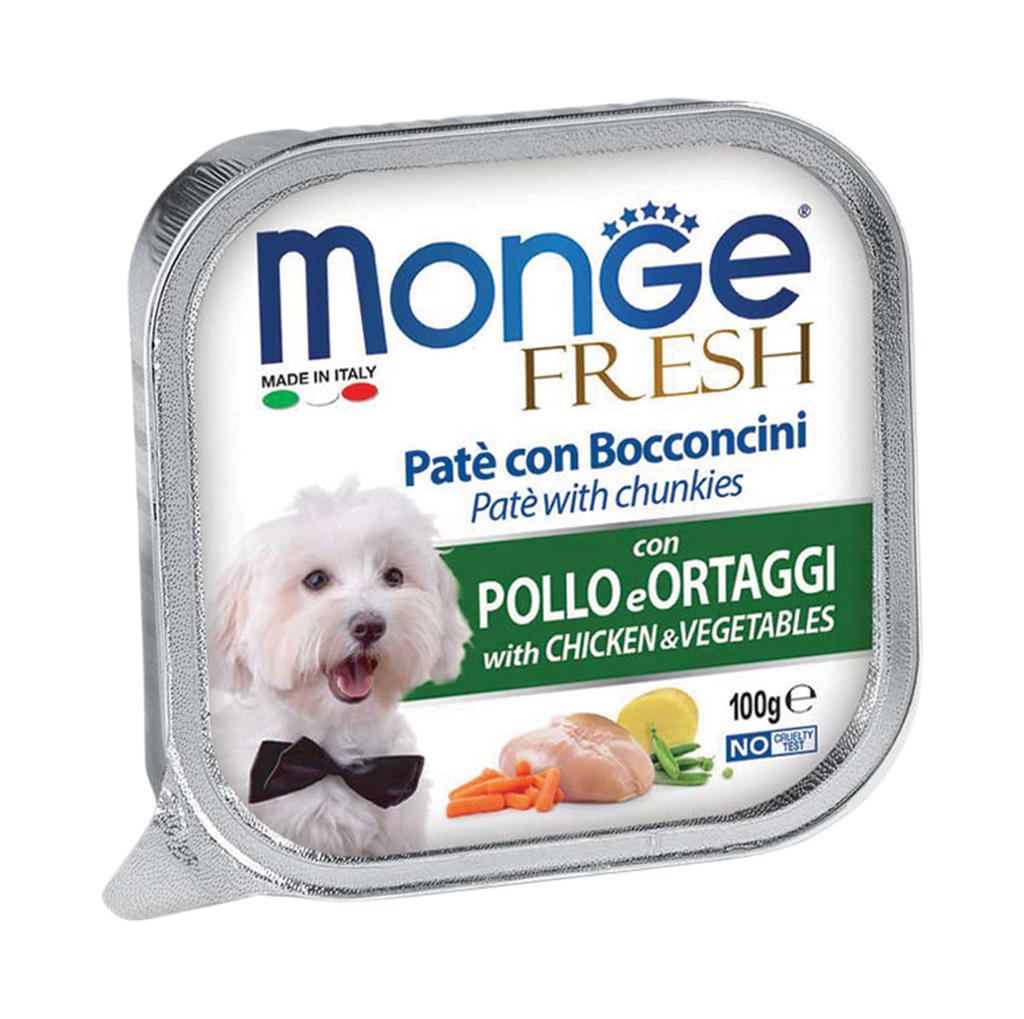 Monge Fresh Pate & Chunkies Wet Dog Food - Chicken & Veg (100g).