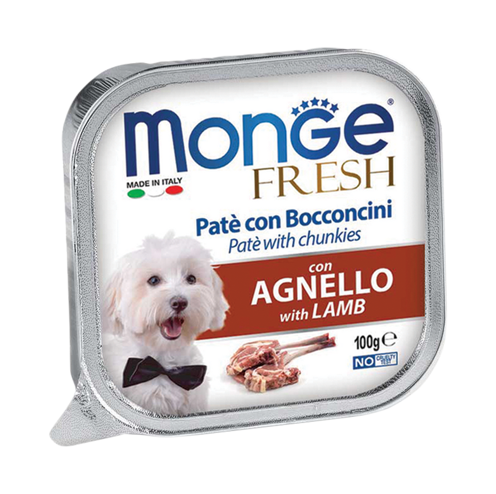 Monge Fresh Pate & Chunkies Wet Dog Food - Lamb (100g).