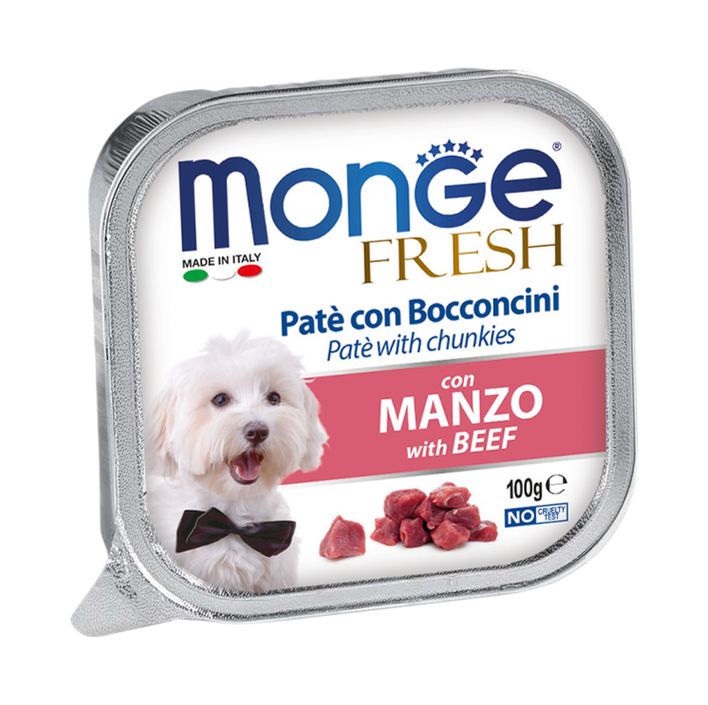 Monge Fresh Pate & Chunkies Wet Dog Food - Beef (100g).