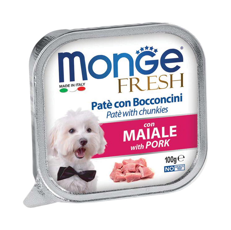 [CTN OF 32] Monge Fresh Pate & Chunkies Wet Dog Food - Pork (100g).