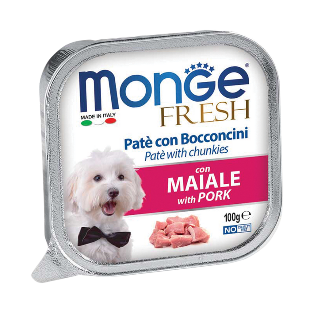 Monge Fresh Pate & Chunkies Wet Dog Food - Pork (100g).