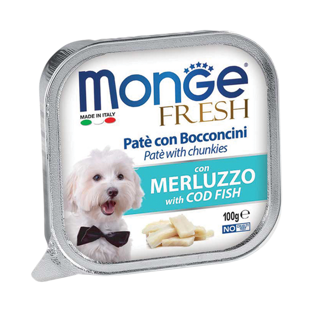 Monge Fresh Pate & Chunkies Wet Dog Food - Cod Fish (100g).