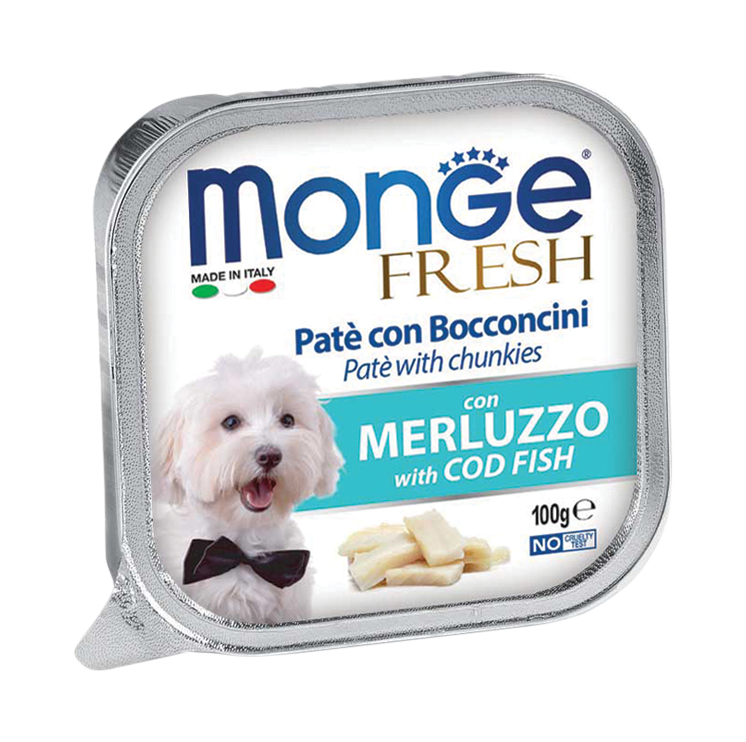 [CTN OF 32] Monge Fresh Pate & Chunkies Wet Dog Food - Cod Fish (100g).