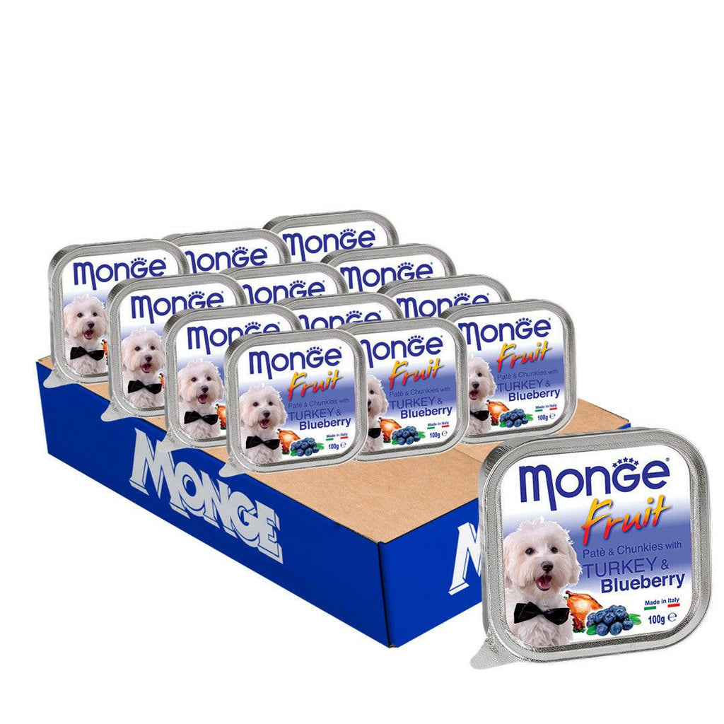 [CTN OF 32] Monge Fruits Pate & Chunkies Wet Dog Food - Turkey & Blueberry (100g).