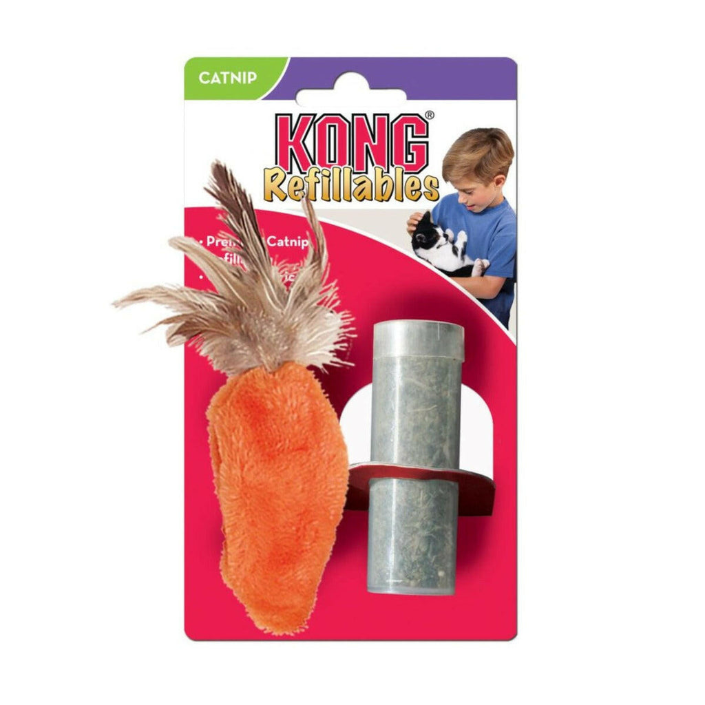 KONG Cat Catnip Toy - Refillable Carrot with Feather Top (1 Size).