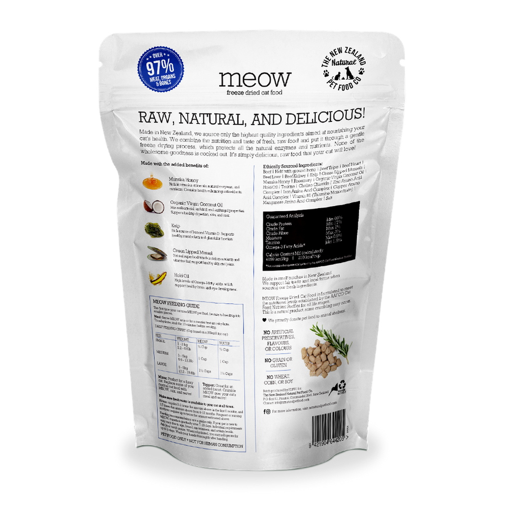 MEOW Freeze Dried Raw Food for Cat - Beef & Hoki (280g).