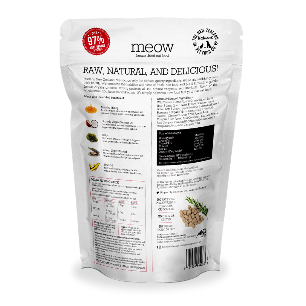 MEOW Freeze Dried Raw Food for Cat - Wild Venison (280g).