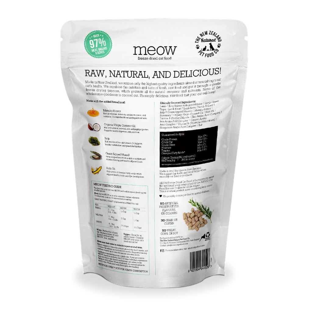 MEOW Freeze Dried Raw Food for Cat - Lamb & King Salmon (280g).