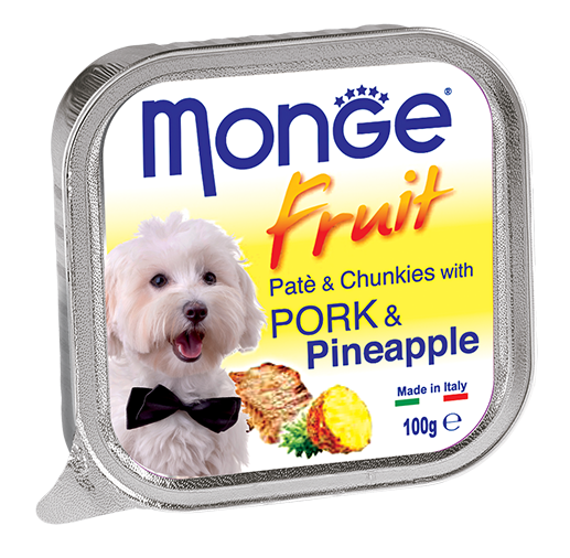 [CTN OF 32] Monge Fruits Pate & Chunkies Wet Dog Food - Pork & Pineapple (100g).