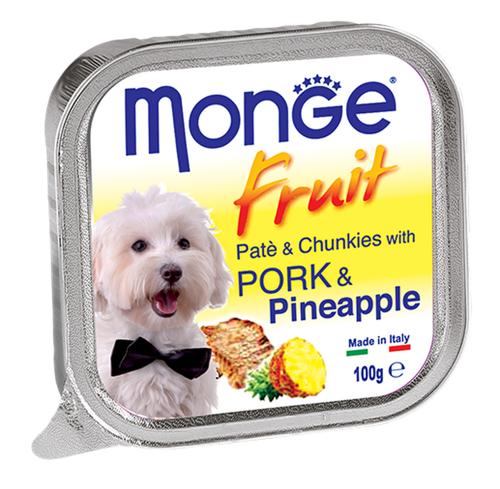 Monge Fruits Pate & Chunkies Wet Dog Food - Pork & Pineapple (100g).