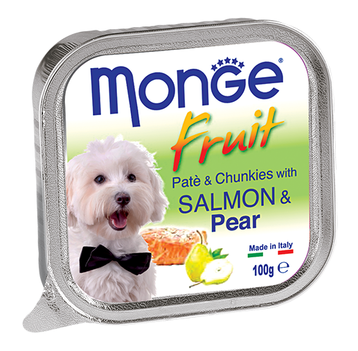 [CTN OF 32] Monge Fruits Pate & Chunkies Wet Dog Food - Salmon & Pear (100g).