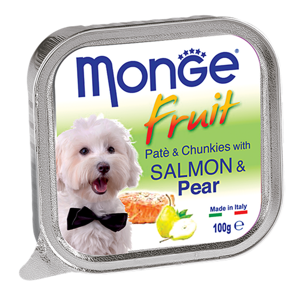 Monge Fruits Pate & Chunkies Wet Dog Food - Salmon & Pear (100g).