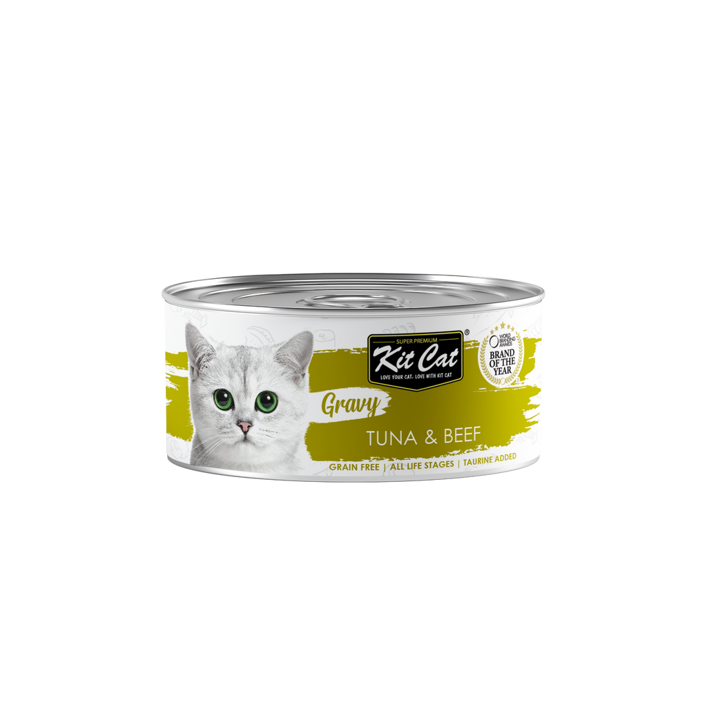 [CTN OF 24] Kit Cat Gravy Cat Canned Food - Tuna & Beef (70g).