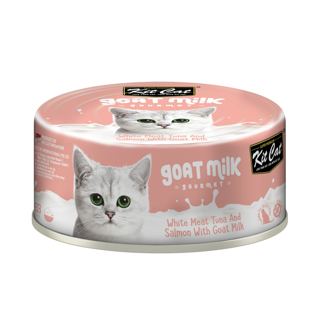 [CTN OF 24] Kit Cat Goat Milk Gourmet Canned Cat Food - Whitemeat Tuna Flakes & Salmon (70g).