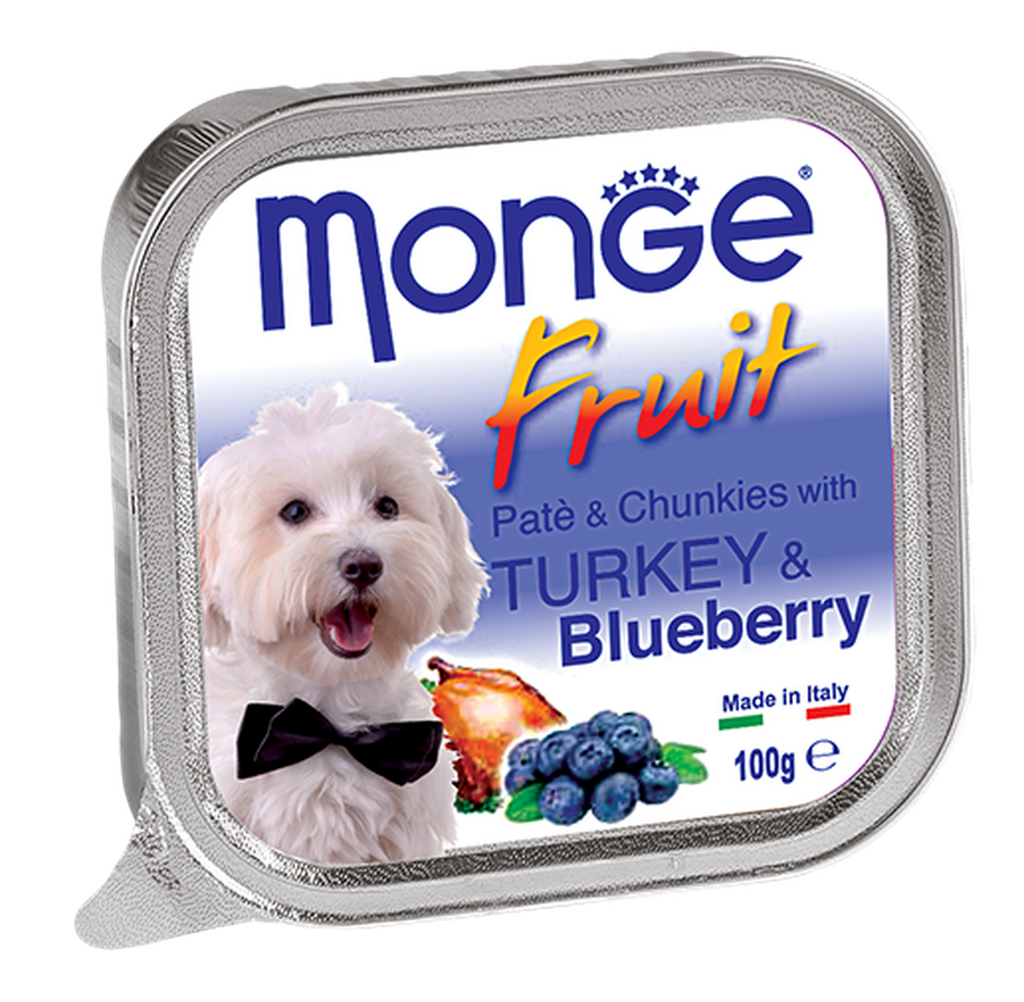 Monge Fruits Pate & Chunkies Wet Dog Food - Turkey & Blueberry (100g).