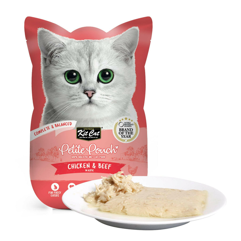 Kit Cat Petite Pouch Complete & Balanced Wet Cat Food - Chicken & Beef in Aspic (70g).