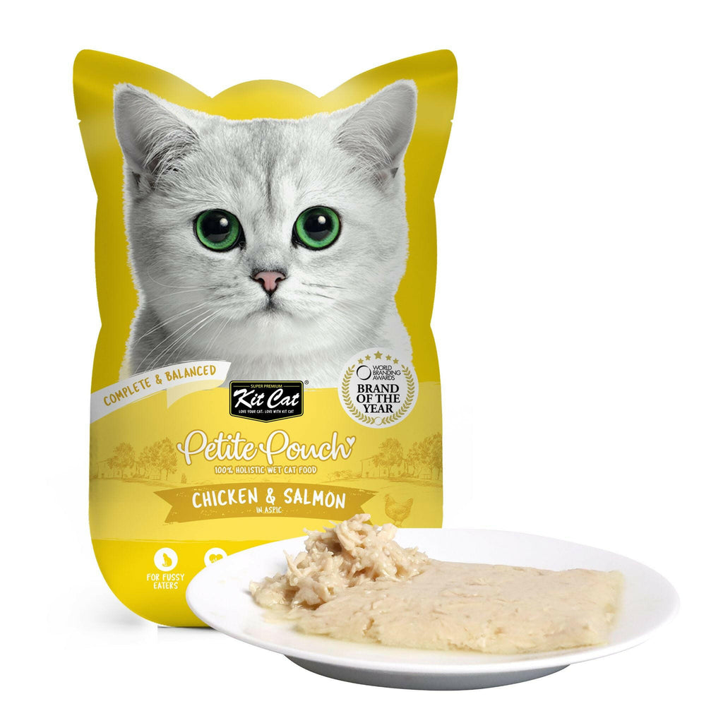 Kit Cat Petite Pouch Complete & Balanced Wet Cat Food - Chicken & Salmon in Aspic (70g).