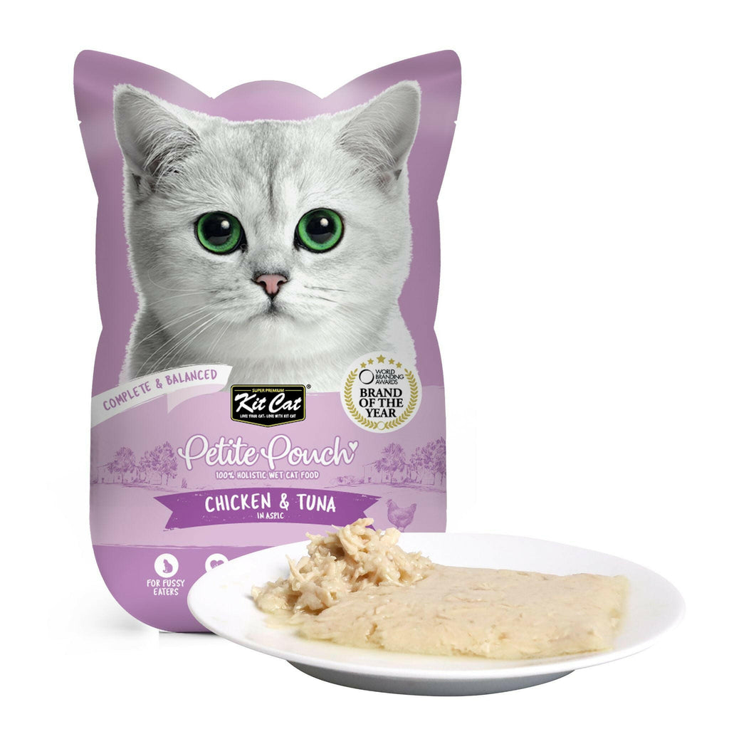 Kit Cat Petite Pouch Complete & Balanced Wet Cat Food - Chicken & Tuna in Aspic (70g).