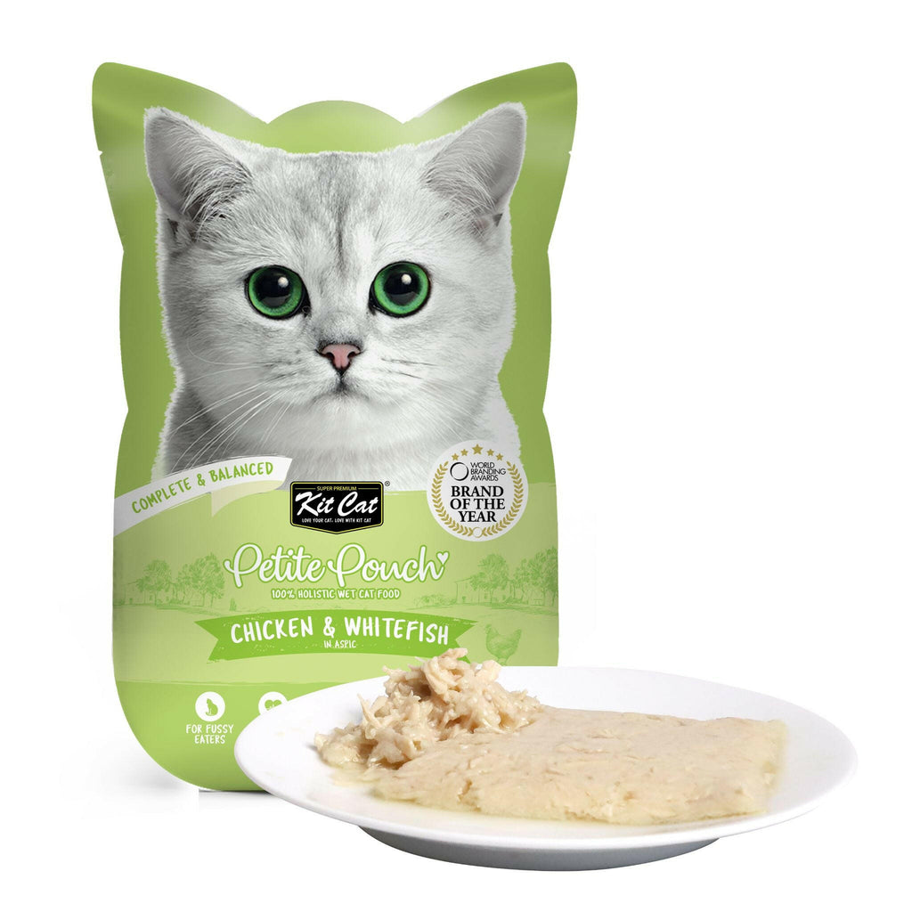 Kit Cat Petite Pouch Complete & Balanced Wet Cat Food - Chicken & Whitefish in Aspic (70g).