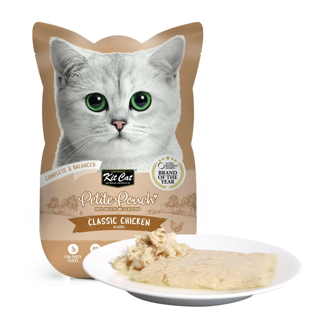 Kit Cat Petite Pouch Complete & Balanced Wet Cat Food - Classic Chicken in Aspic (70g).