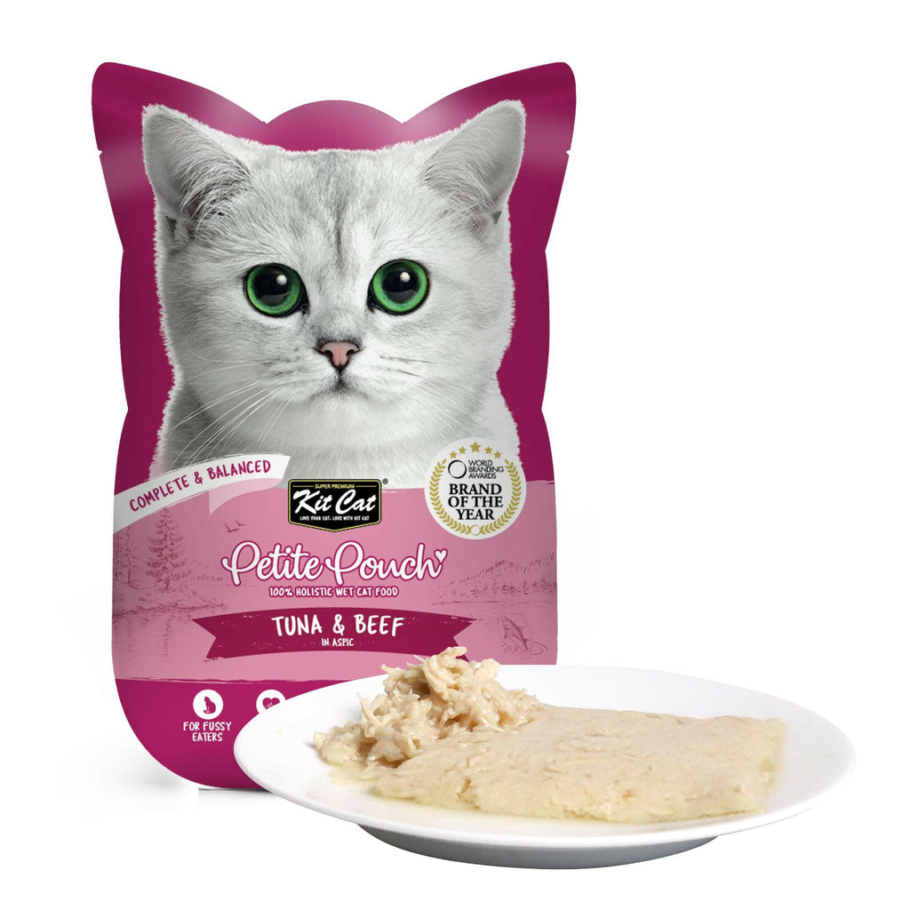 Kit Cat Petite Pouch Complete & Balanced Wet Cat Food - Tuna & Beef in Aspic (70g).