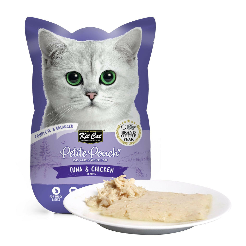 Kit Cat Petite Pouch Complete & Balanced Wet Cat Food - Tuna & Chicken in Aspic (70g).