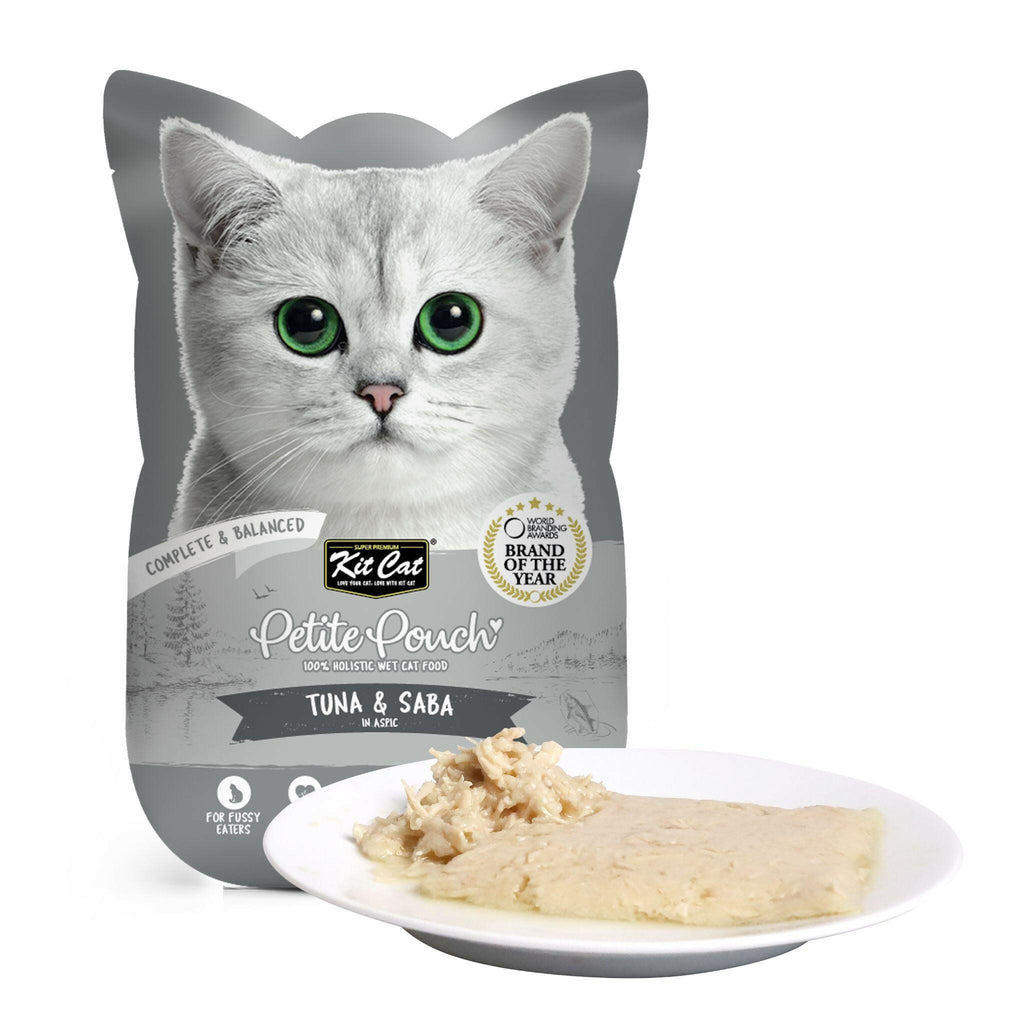 Kit Cat Petite Pouch Complete & Balanced Wet Cat Food - Tuna & Saba in Aspic (70g).