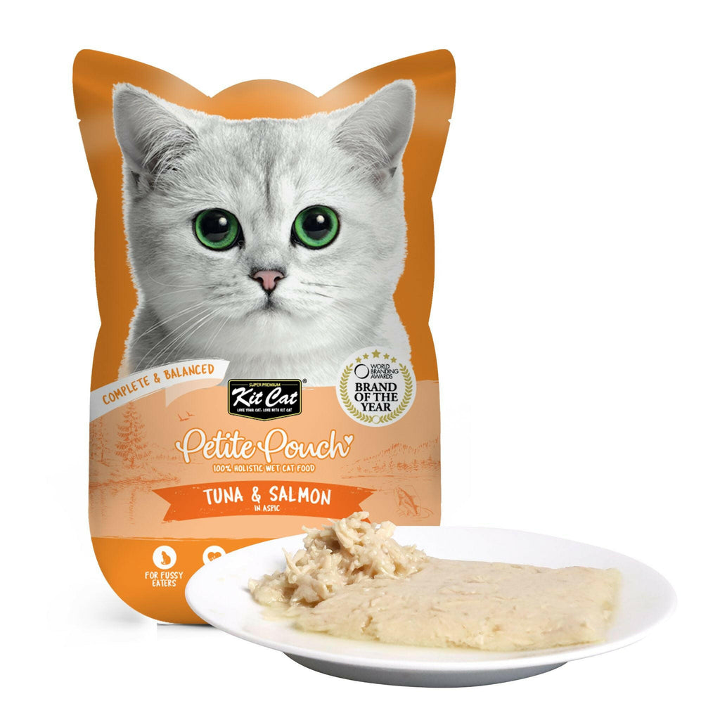 Kit Cat Petite Pouch Complete & Balanced Wet Cat Food - Tuna & Salmon in Aspic (70g).