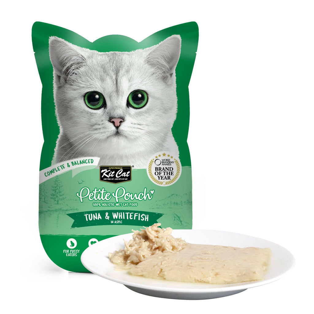 Kit Cat Petite Pouch Complete & Balanced Wet Cat Food - Tuna & Whitefish in Aspic (70g).