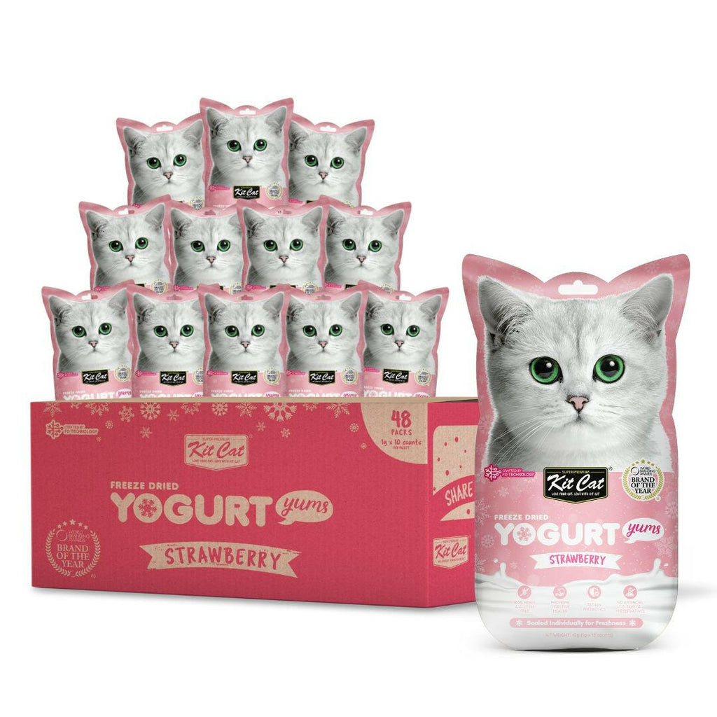 [CTN OF 48] Kit Cat Freeze Dried Yogurt Yums Cat Treats - Strawberry (10pcs/pkt).