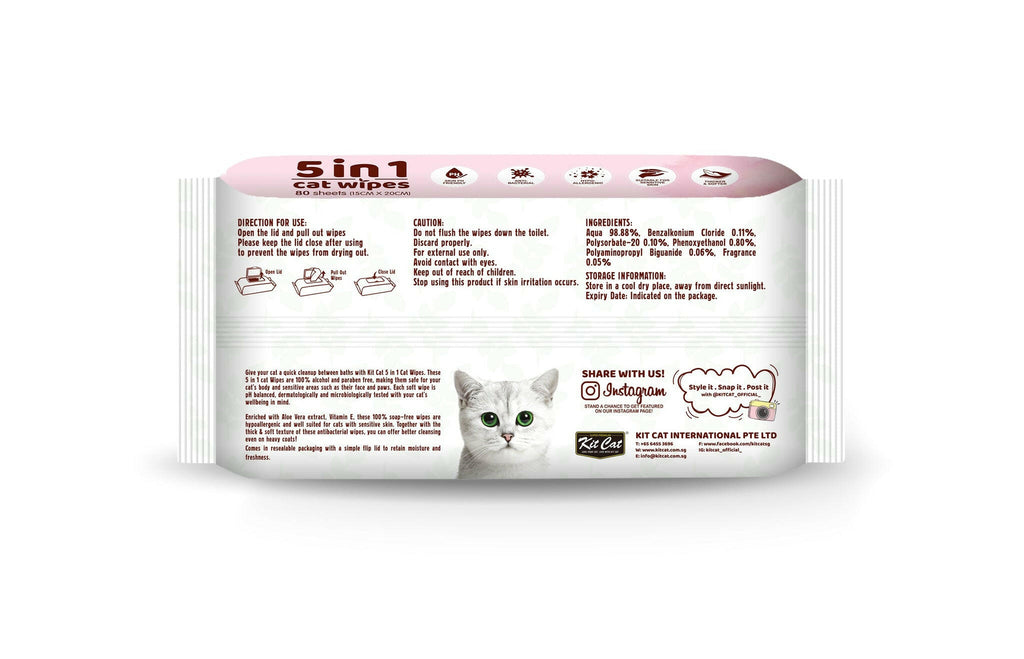 Kit Cat 5 in 1 Cat Wipes - Lemon (80pcs) | Paraben & Alcohol Free.